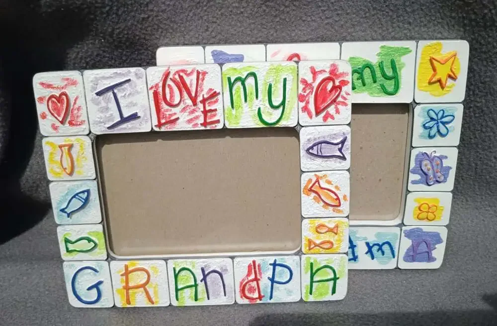I Love My Grandma & Grandpa Handpainted Ceramic Picture Frames 3.5x5 VTG Pair